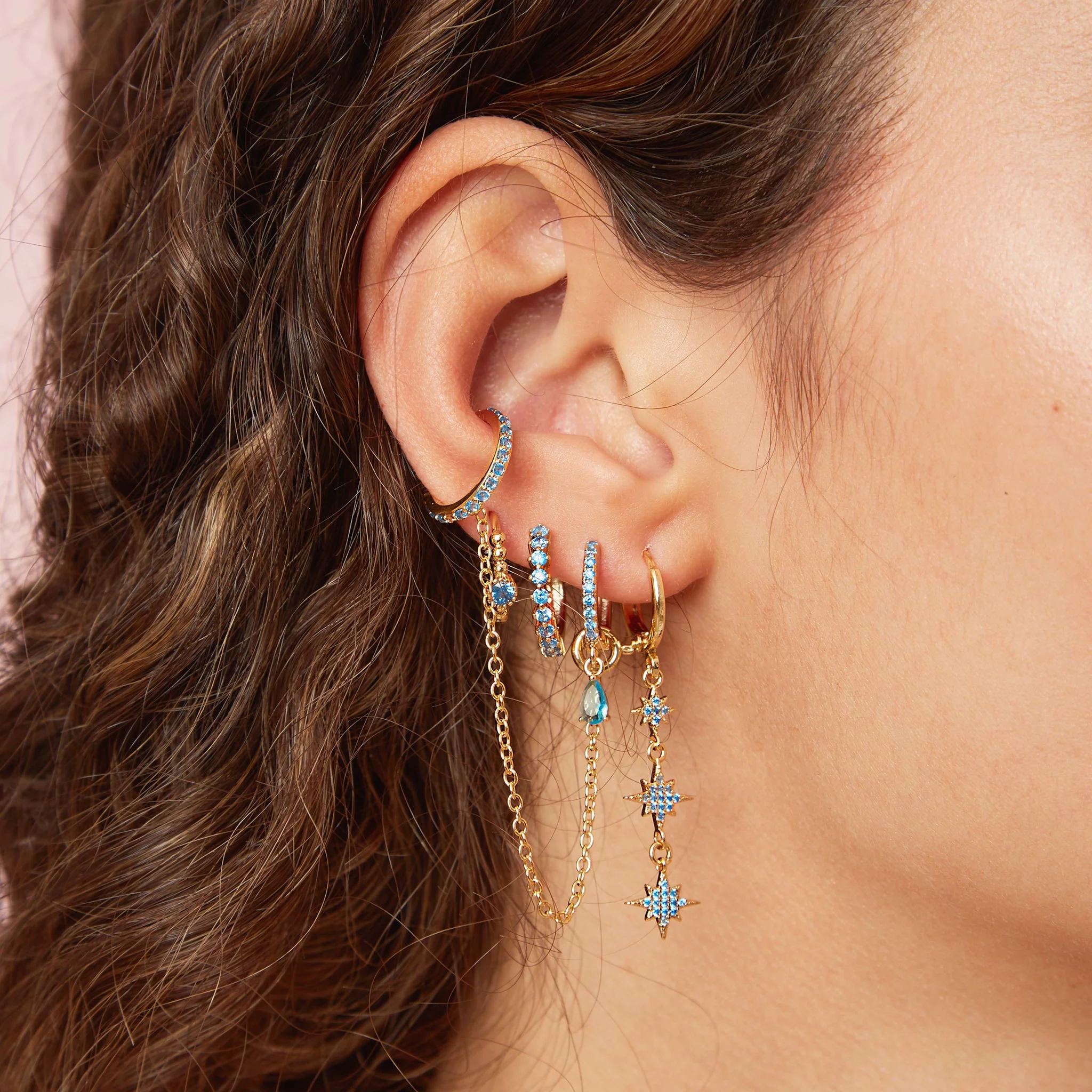 Romilly Droplet Star Huggie Earrings - Image 14